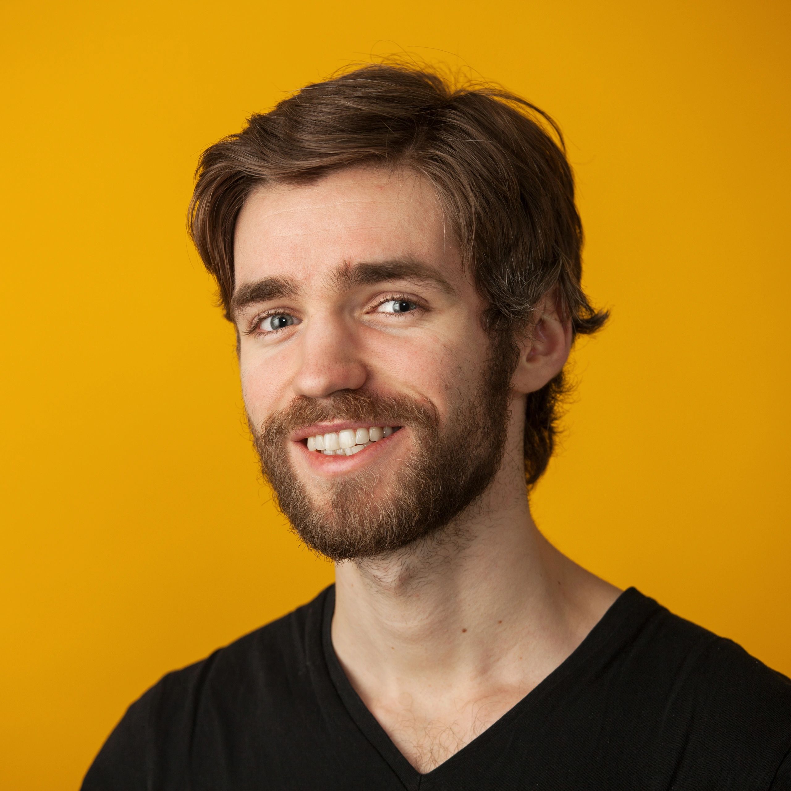 Customer portrait on yellow background