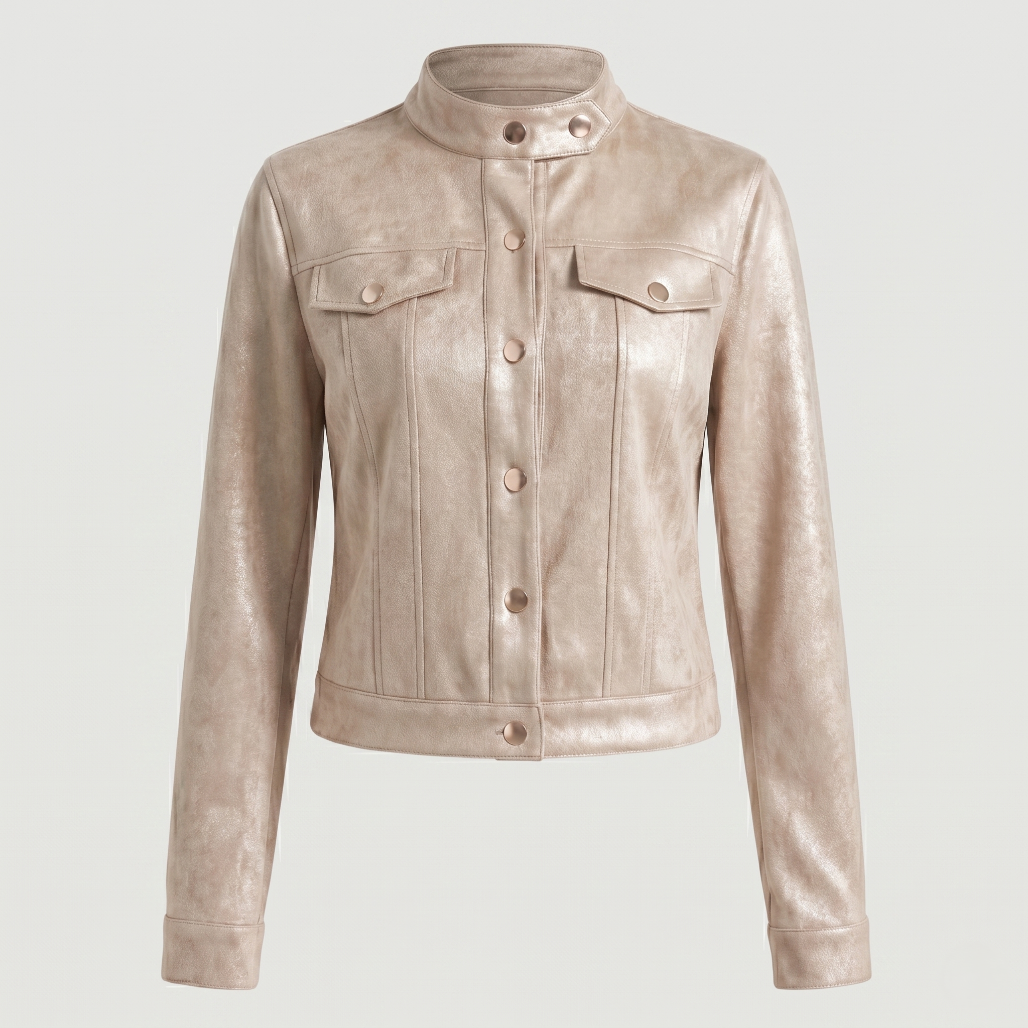 Women's Cropped Faux Leather Jacket | Vegan Stand Collar Biker Moto Jacket for Fall City Streetwear & Casual Outfits, Apricot