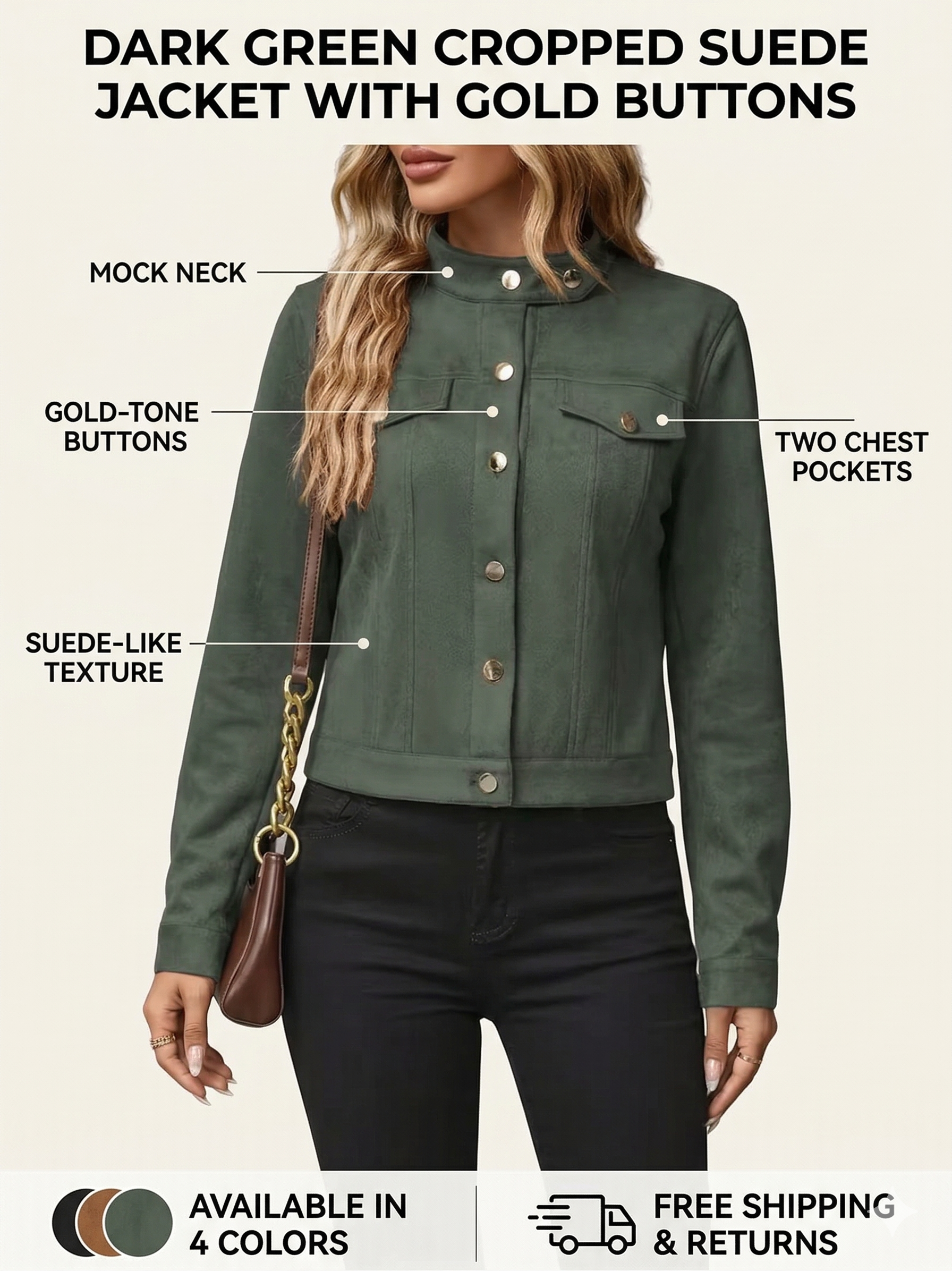 Women's Cropped Faux Leather Jacket | Vegan Stand Collar Biker Moto Jacket for Fall City Streetwear & Casual Outfits, Oliver Green - Image 7