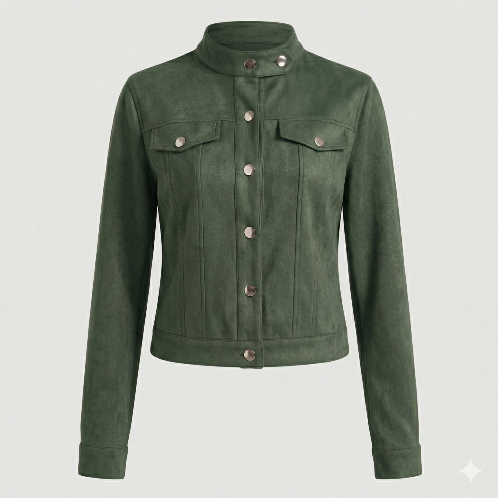 Women's Cropped Faux Leather Jacket | Vegan Stand Collar Biker Moto Jacket for Fall City Streetwear & Casual Outfits, Oliver Green